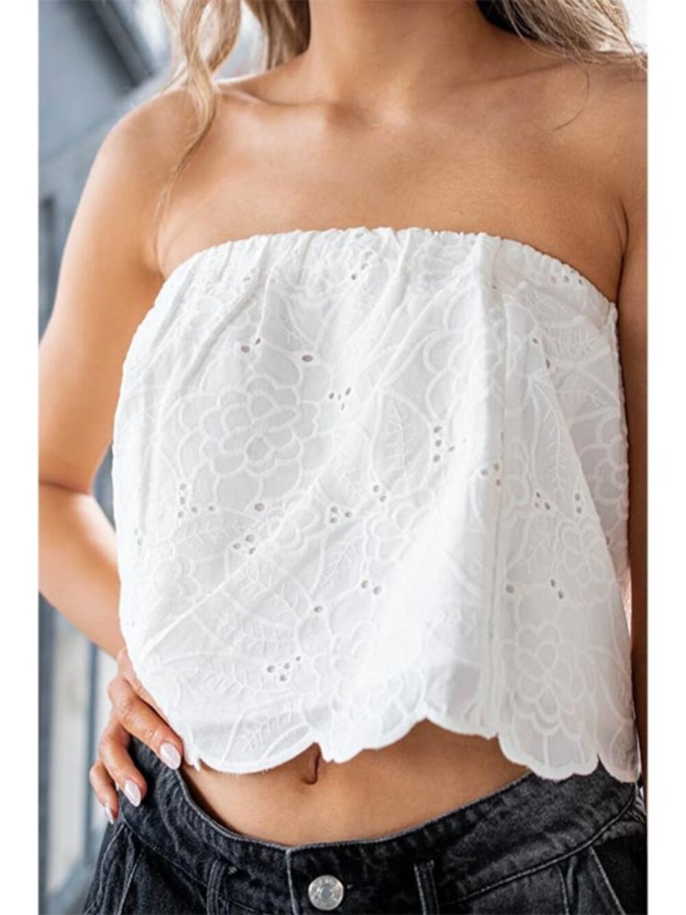 Steve Madden Lace Amalia Tube Top in White - Women's Size Large